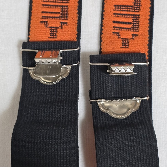 VTG Harley Davidson Suspenders Adj Black Orange HD Logo Leather Back ID Patch - Picture 8 of 14